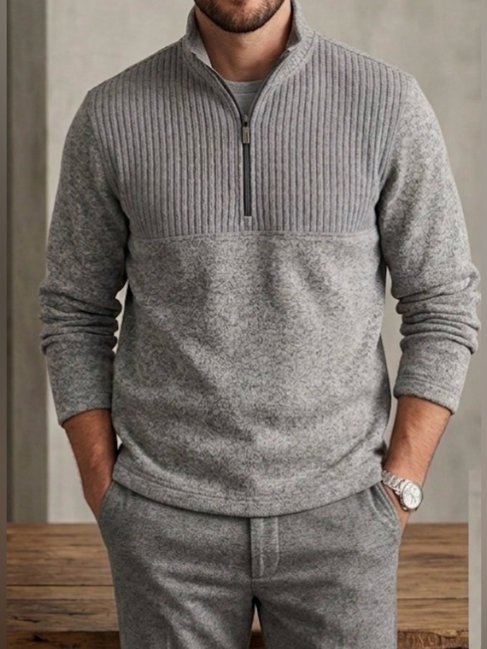 Van Heusen Flex Men's Beige 1/4 Zip-Up Long Sleeve Mock Neck Sweater Size XL